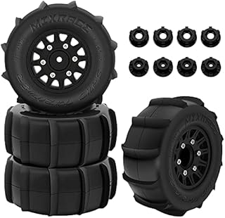 GLOBACT 12mm/14mm Hex RC Wheels and Tires for 1/10 Scale Arrma Senton Tires Traxxas Slash Tires Axial Redcat Rc4wd Hex Detachable Replacement Snow Tires Desert Tires(Black 4 Pcs)