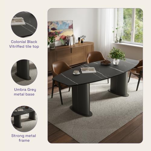 Image of Wakefit Crosne Dining Table - Colonial Black - 6 Seater I Marble Finish I Vitrified Tile Top I Colonial Black
