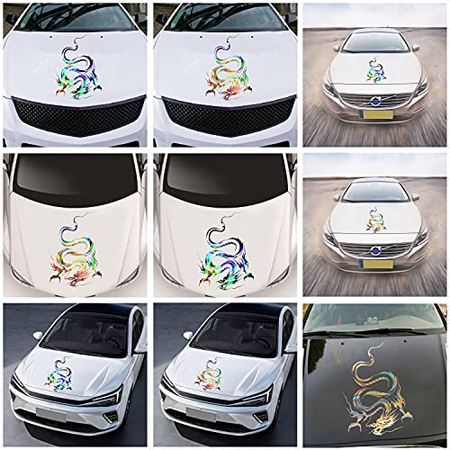 Image of Dragon Graphic Car Hood Sticker Self-Adhesive Vinyl Graphics Decals 19.69'' x 14.57'', Holographic Laser
