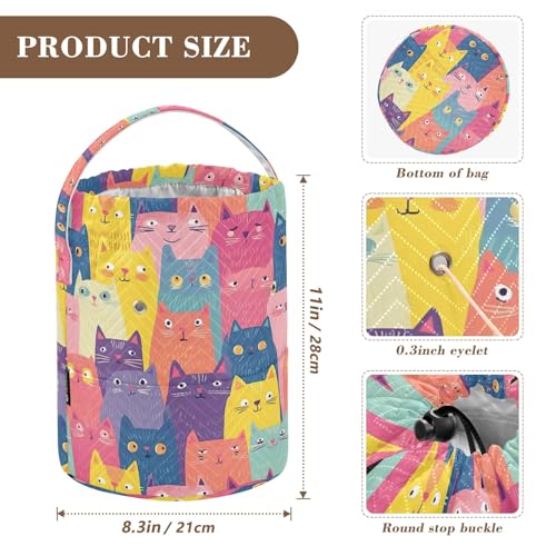 Image of Yarn Storage Bag Small Crochet Bag Knitting Bag Organizer Colorful Cute Cats Yarn Bags for Crocheting Basket