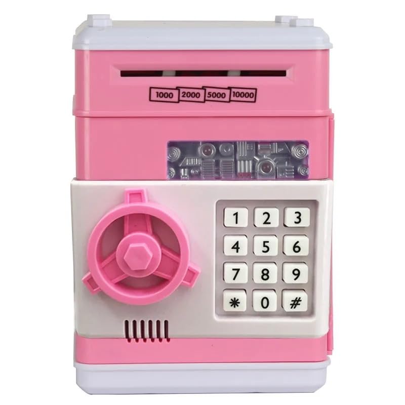 AYMUALFIElectronic Piggy Banks Mini ATM Electronic Coin Bank Box, Safe Coin Banks Money Saving Box Password Code Lock for Children,Boys Girls Best Gift (Pink)
