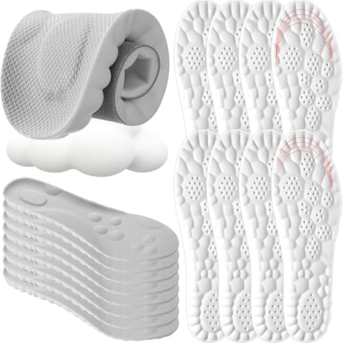 Image of Skicuff 8 Pairs 4D Cloud Insoles for Men Women, Soft Inserts Foam Cushioned Insoles Breathable Anti-Fatigue Inserts for Pain Relief, Sports Walking, Trim to Fit(Men,US 7.5-10.5,Gray)