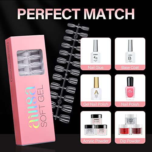 Aillsa Short Coffin Nail Tips - Half Matte Pre-Filed Soft Gel Full Cover Nail Tips False Fake Coffin Nails Clear Acrylic Gelly Tips For Diy Press On Nail Extensions 360 Pcs 12 Sizes With Gift Box #TOP6