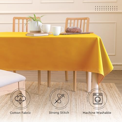 Image of Encasa XO Dining Table Cover Cloth for 4 to 6 Seater | 140x180 cm Cotton Canvas Rectangular Table Cloth | Machine Washable Tablecloth for Indoor & Outdoor Use - Mango Solid Color