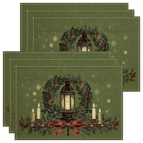 Set di 6 tovagliette con ghirlanda di lanterne natalizie, rustiche e vintage, per sala da pranzo, antiscivolo, lavabili, per interni ed esterni, cucina decorativa
