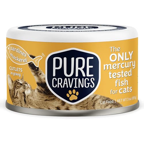 Image of Pure Cravings Wet Cat Food Canned Mackerel and Sardine Cutlets in Gravy, Every Catch is Mercury Tested, Moist Can Fish for Cats, Grain-Free, Protein, Non-GMO, Pack of 12