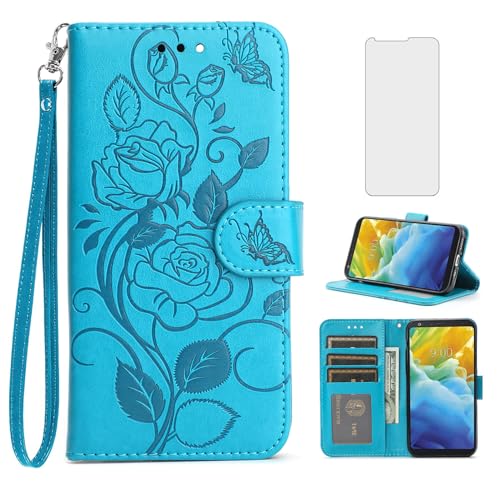 Asuwish Phone Case for LG Stylo 4 with Screen Protector Cover and Wrist Strap Card Holder Slot Stand Accessories Wallet Stylo4 Plus LGstylo4 Sylo4 Style 04 4+ Q Stylus Alpha Stlo4 Women Men Blue