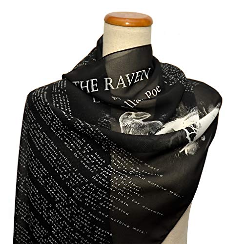 Universal Zone The Raven by Edgar Allan Poe Chiffon scarf. Black scarf, Goth scarf, Gothic Scarf, Emo Scarf, Nevermore., Length: 70 Inches; Width: 17 Inches3