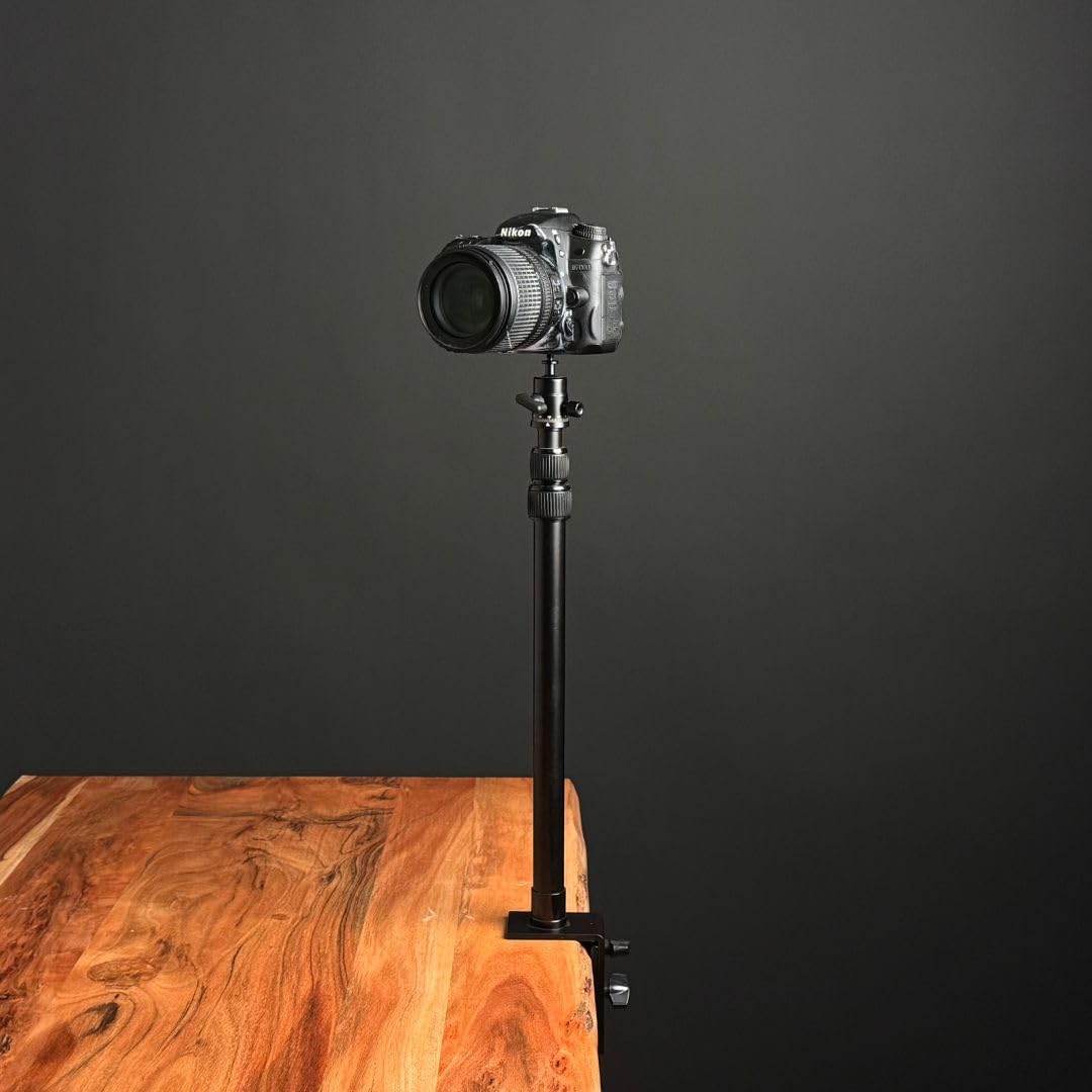 MOJOGEAR Ausziehbares Stativ mit Tischklemme – Höhenverstellbar 42-100 cm, inkl. Kugelkopf & Handyhalterung für Kamera, Licht & Mikrofon, Tischhalterung für Streaming, Video & Fotografie