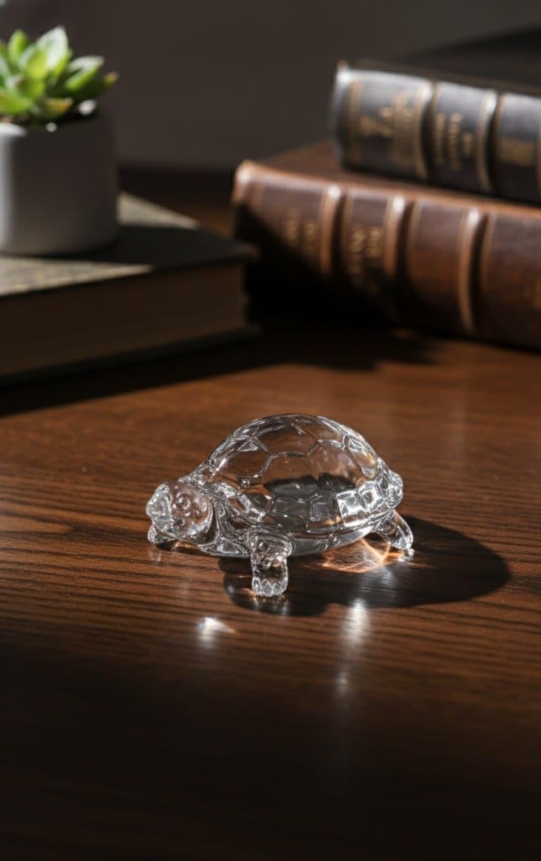 Crystal Glass Turtle Figurine with Ashtray, Clear, Decorative Desk Accessory Set-picture-11