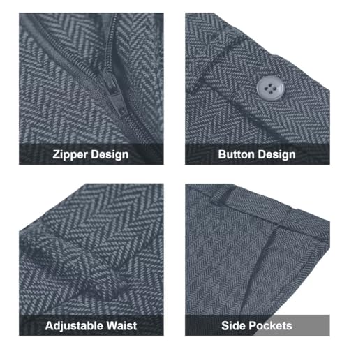 Image of Retro 3 Piece Suit Tweed Herringbone Men's Suits Slim Fit Groom Tuxedos Set Prom Brown Grey Jacket Blazer Vest Pants