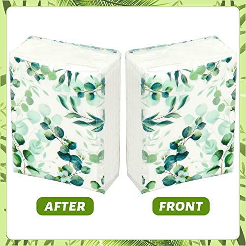Image of Geyee 100 Pcs Travel Tissue Packs Bulk 3 Ply Pocket Tissues 1000 Sheet Small Personal Facial Tissues Cute Individual Facial Tissue Packs for Wedding Party Favors(Eucalyptus Leave)