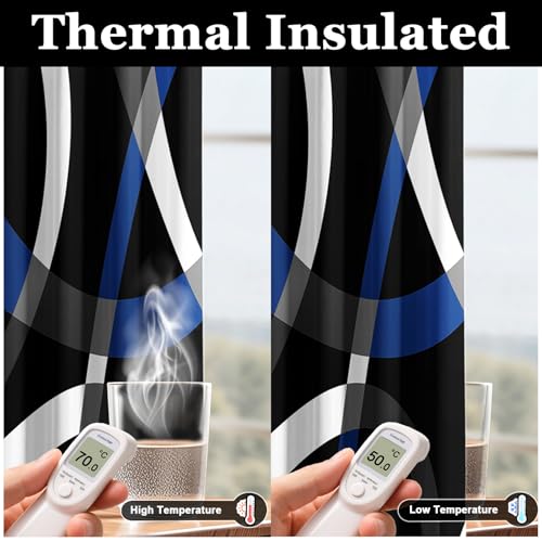 Image of weesire Black and Blue Blackout Curtains, 52 x 84 Inch, Grommet, 2 Panels