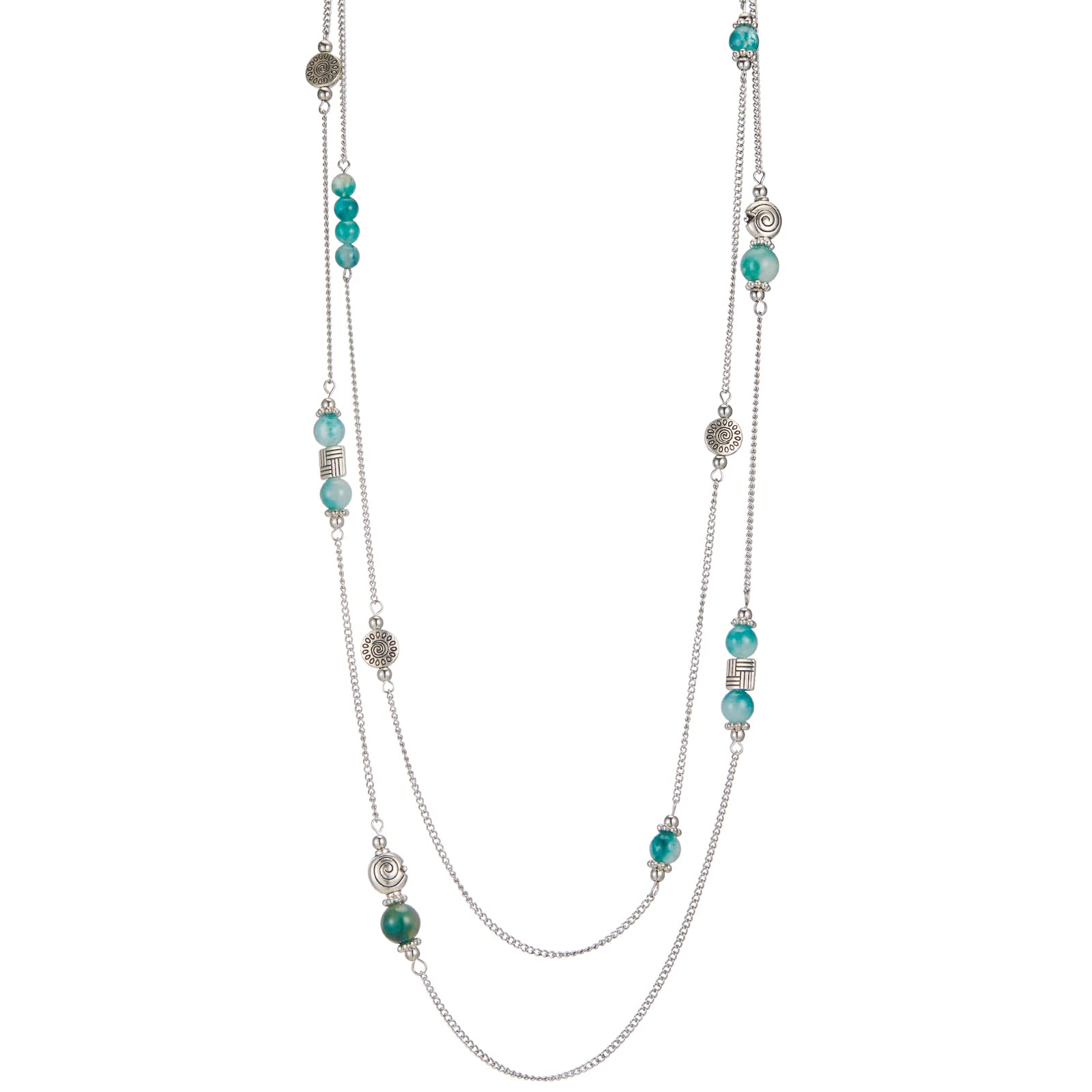 BULINLIN Layered Silver Long Necklace for Women Turquoise Stone Beaded Strand Sweater Chain Necklaces Fashion Costume Jewelry Gifts for Mom