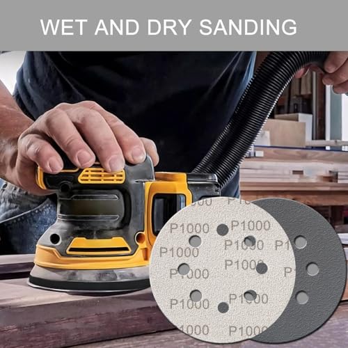 100 Pcs 5 Inch Sanding Discs Hook & Loop 8 Holes Wet Dry Sandpaper 180 240 320 400 600 800 1000 1500 2000 3000 Assortment Grits Silicon Carbide Orbital Sander Sand Paper for Wood Automotive Metal