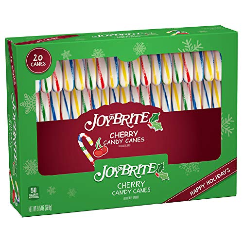 JoyBrite (1) Box Candy Canes - Cherry Flavored - 20 Individually Wrapped Pieces Holiday Candy - 9.5oz