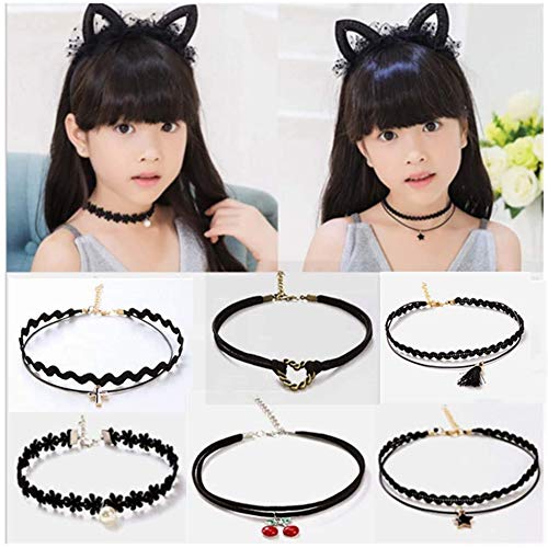 MGQFY 6 PCS Choker Necklace for Little Girls Lace Choker Gothic Little Kids Fashion Jewelry Necklace Set Best Gift for Little Girls birthday present Christmas Gift