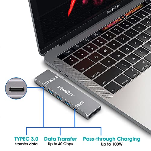 Image of Verilux USB C Hub Adapter,8 in 2 Multiport MacBook Pro USB-C Accessories with 3 USB 3.0 Ports,4K HDMI,TF /SD Card Reader,Thunderbolt 3 Port,USB-C Port,100W PD Port for 13 15 16 inch MacBook