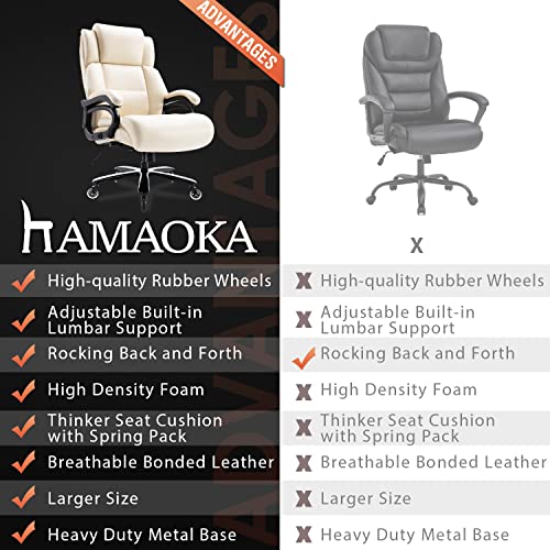 Big And Tall 400Lbs Office Chair - Adjustable Lumbar Support Heavy Duty Metal Base Quiet Rubber Wheels High Back Large Executive Computer Desk Swivel Chair, Ergonomic Design For Back Pain, Beige #TOP5