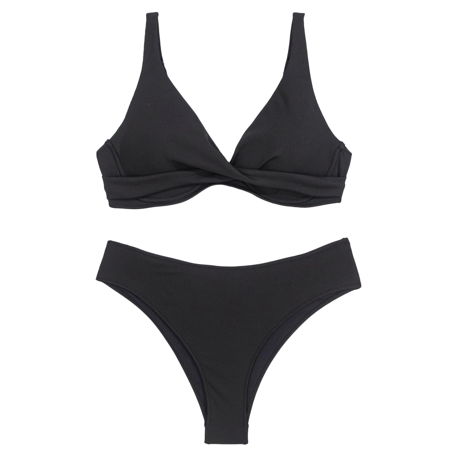 Damski zestaw bikini z niskim stanem seksowny push up dwuczęściowy strój kąpielowy retro marszczony nadruk wysoki, zielony, M