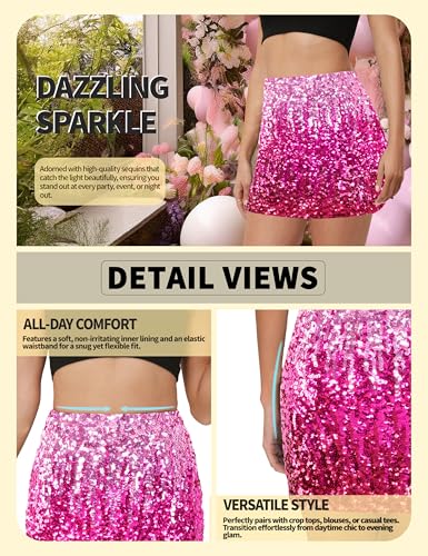 image for MANER Women's Sequin Skirt Sparkle Stretchy Bodycon Mini Skirts Night 