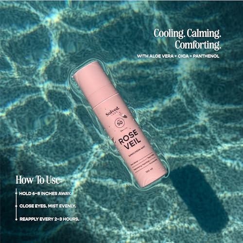 Image of Solved Labs Rose Veil Sunscreen Spray /Mist | SPF50 PA++++ | Rose Water & PDRN, Niacinamide & Brightening Peptides | Lightweight UV Protection Spray Sunscreen | For All Skin Types | 100ml