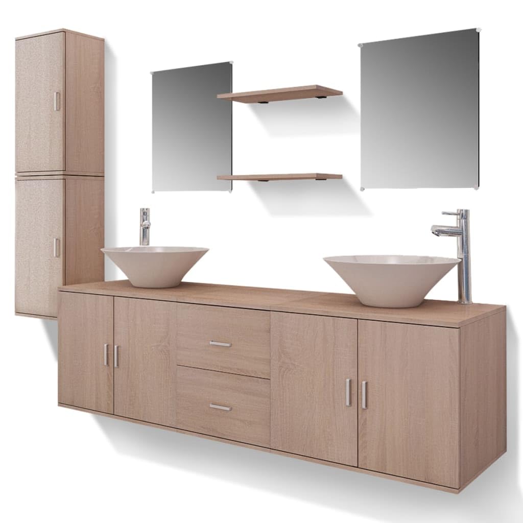 vidaXL Set Muebles para Baño con Lavabo y Grifo Incluido Pack 11 Piezas Beige