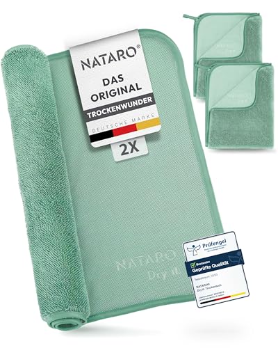 NATARO® 2 Stück Fast Dry it. Premium Trockentuch für Duschkabine, Auto, Haushalt, Camping – DAS ORIGINAL – extra saugfähiges Microfasertuch, fusselfrei, kratzfrei Shiny Wipes Tücher 40x50cm