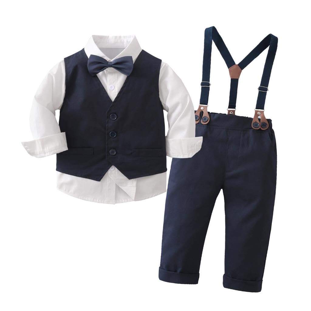 Lito Angels Deguisement Garcon Bebe Costume Mariage 4 Pieces Tenue Elegante pour Anniversaire Bapteme Fete Taille 80-110 (6 Mois - 5 Ans) Gris
