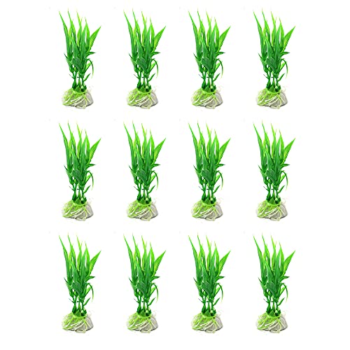 WanFengXue 12株 水槽用 人工水草 11cm 小型シミュレーションの水草 アクアリウム オブジェ セラミックベース 緑 水草 水槽飾り 水槽内装 本物そっくり 耐久性 構築植物 観賞魚/熱帯魚/金魚/爬虫類 隠れ家 水槽用アクセサリー