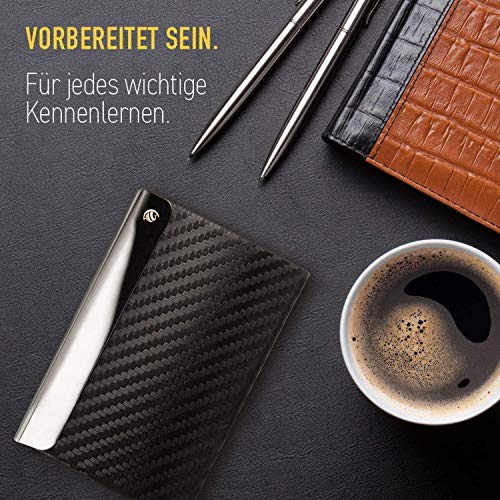 BRODI® Premium Visitenkarten-Etuis für eine besonders schonende Aufbewahrung | Hochwertiges Kartenetui aus Edelstahl mit Magnetverschluss | Visitenkartenhülle Leder (Schwarz, Schwarz)