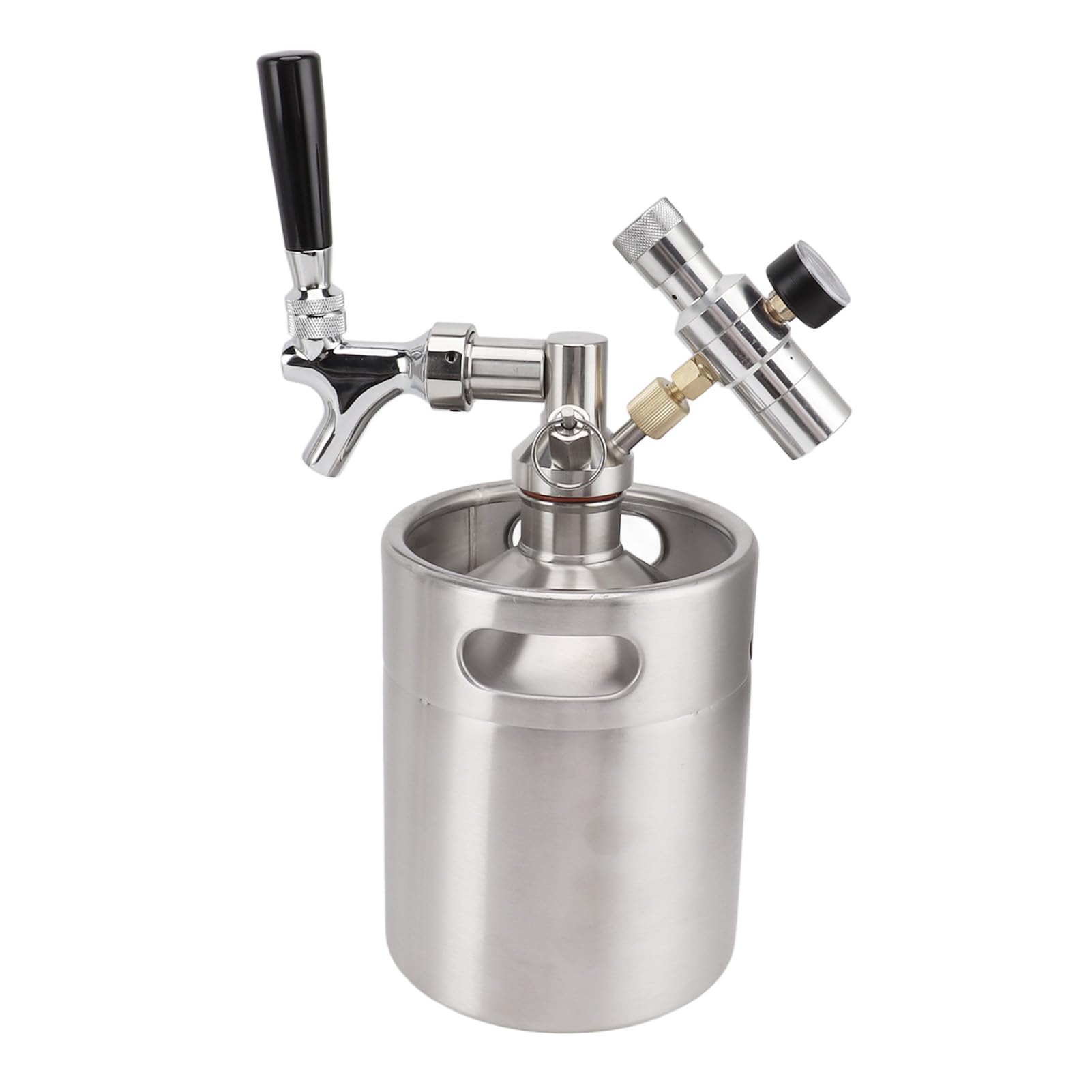 Mini Keg Growler Dispensador de cerveza portátil presurizado de acero inoxidable de 2 litros con regulador de 150 PSI para elaboración de cerveza casera y uso en exteriores Diseño