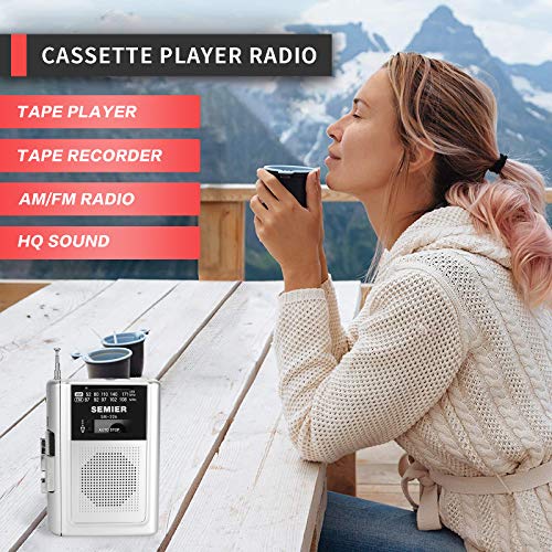 Retro Portable AM/FM Radio Cassette Player/Recorder, Compact Lightweight Stereo Personal AM/FM Radio Walkman Tape Cassette Player with Built in Speaker-Silver - Thumbnail 7
