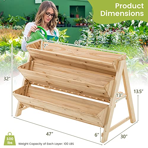Safstar 3-Tier Vertical Garden Bed, Wooden Elevated Planter Bed With Legs, Storage Shelf, 2 Hooks, Raised Bed Kit For Flower Vegetable Herb, Outdoor Plant Box Stand For Yard Garden Balcony Planter #TOP3