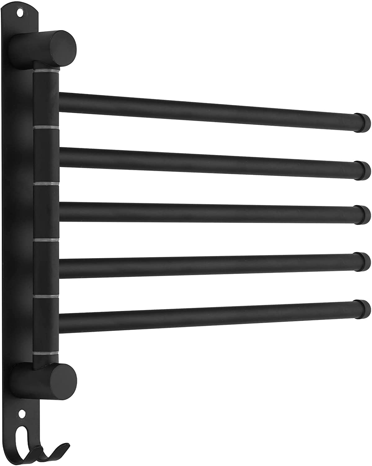 Swivel Towel Bar 5 Arm - Stainless Steel Bathroom Swing Towel Rack With Hook- Wall Mounted Towel Holder Storage Organizer For Bathroom Kitchen,Black-5 Arms