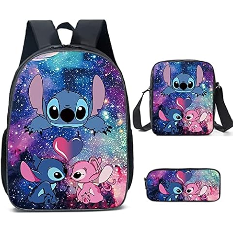 Vagbalena Boys Girls Backpack Stitch Backpack Combo Set Adjustable Straps Backpack with Pencil Case and Shoulder Bag 3 Piece Set (Multicolor-1, One Size) Cover