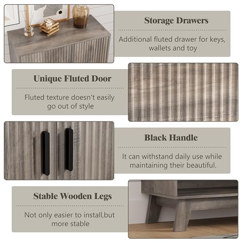 Image of Shoe Cabinet Storage for Entryway with Doors, 4 Tier Fluted Shoe Organizer with 2 Drawers, Entryway Shoe Storage with Adjustable Shelves, Freestanding Hidden Shoe Rack for Front Door Entrance, Grey