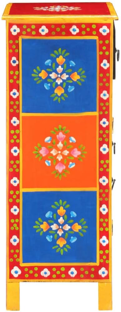 Hand Painted Mango Wood Sideboard Cabinet 23.6x11.8x29.5 Inches Solid Wood Storage with Doors and Drawer