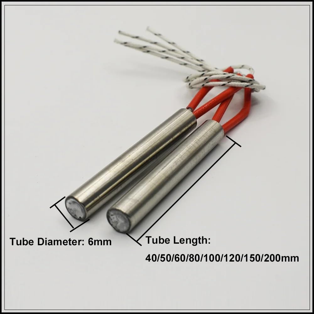 DONGGUA 5pcs Stainless Steel 220V 6mm Tube Diameter Mold Cartridge Heater 40-200mm Tube Length 80-300W Heating Element(6x50mm 220V 100W)