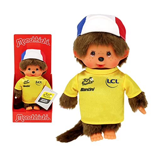 Bandai - Monchhichi - Peluche Monchhichi Tour de France - Peluche Iconique des années 80 - Peluche Toute Douce 20 cm pour Enfants et Adultes - SE242139