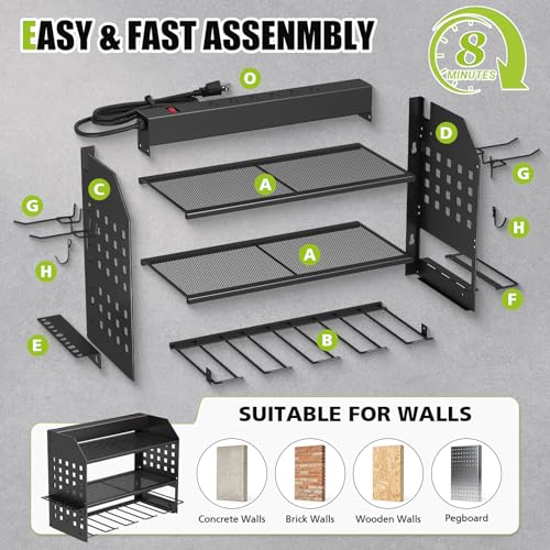 Image of SUNALLY Power Tool Organizer Wall Mount with Charging Station,3 Layer Heavy Duty Metal Tool Storage Rack with 4 Drill Holders, Power Tool Shelf for Garage, Warehouse, Workshop, Gifts for Men, Husband