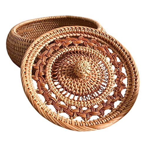 CIYODO Box Living Room Fruit Storage Basket Lidded Basket Fruit Tray Woven Storage Basket with Lid Pantry Storage Baskets Household Serving Tray Candy Basket Bandejas Para Comida Rattan