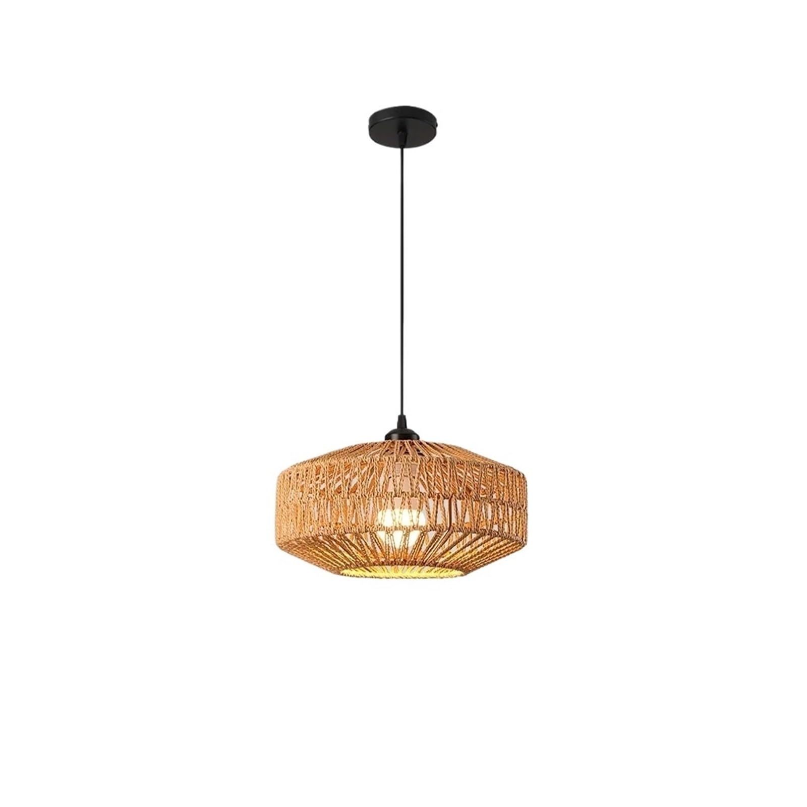 Rattan Lampshade E27 E26 Woven Chandelier Boho Chandelier with Handwoven Rattan Basket Lampshade Hanging Light Fixture Bedroom Kitchen Farmhouse(A8)