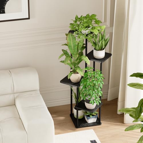 Image of Bamworld Black Plant Stand Indoor Corner Plant Shelf for Multiple Plants