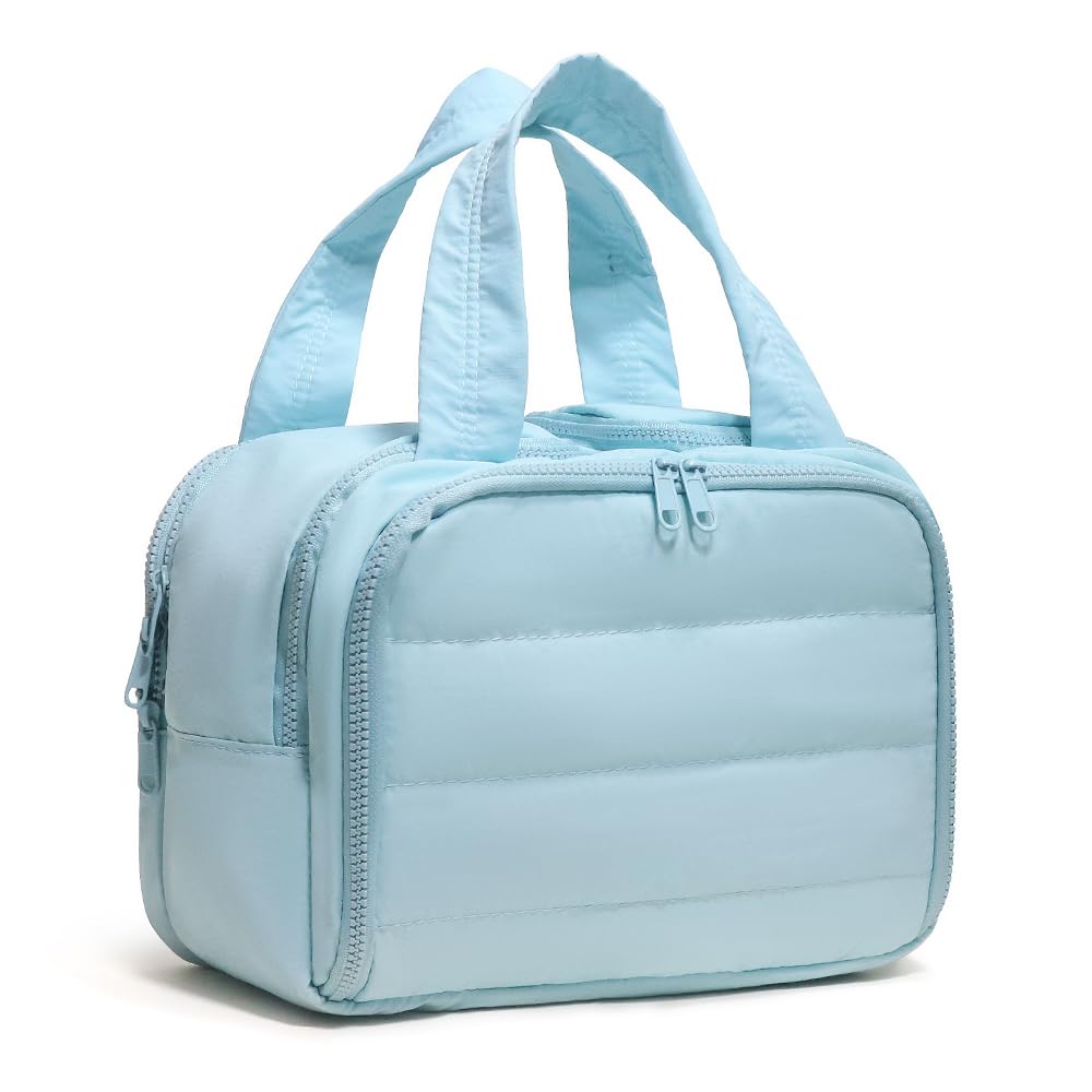 Puffer Travel Toiletry Bag – Large Capacity 11.8”L Makeup Organizer, 4 Compartments, Waterproof Wet/Dry Separation, Ultra-Light Taslan Fabric – Ideal