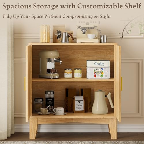 Image of BORNOON Storage Cabinet with Doors and Adjustable Shelf, Modern Fluted Sideboard Buffet Cabinet, Freestanding Coffee Bar for Kitchen, Pantry, Entryway, Living Room (Natural Oak)