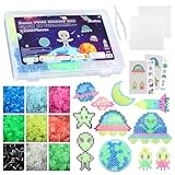 Fontien 2200pcs 5mm Fuse Beads Kit for Kids, Iron Beads Set with 8 Fluorescence Colors, Space Alien Elements Melting Beads Kit with Pegboard for Kids Crafts Decorations Birthday Christmas Gifts