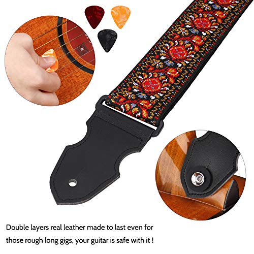 Sangle Guitare, Réglable Sangle de Coton avec Extrémités en Cuir, Vintage Tissage Jacquard Brodée en Motif Fleur, pour… - Les Beatles, Paul McCartney, John Lennon, RIngo Starr, George Harrison Sangle Guitare, Réglable Sangle de Coton avec Extrémités en Cuir, Vintage Tissage Jacquard Brodée en Motif Fleur, pour… – Image 5