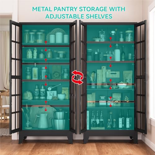 Image of Metal Storage Cabinet with Glass Doors and Adjustable Shelves