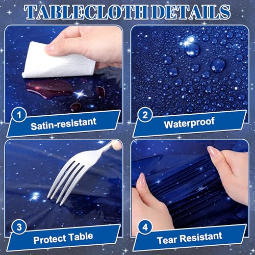 Image of NatNarr 3 Pack Plastic Space Tablecloth, 54 x 108 Inch Disposable Galaxy Themed Tablecloth Waterproof Rectangle Star Party Table Cover for Home Party Decorations
